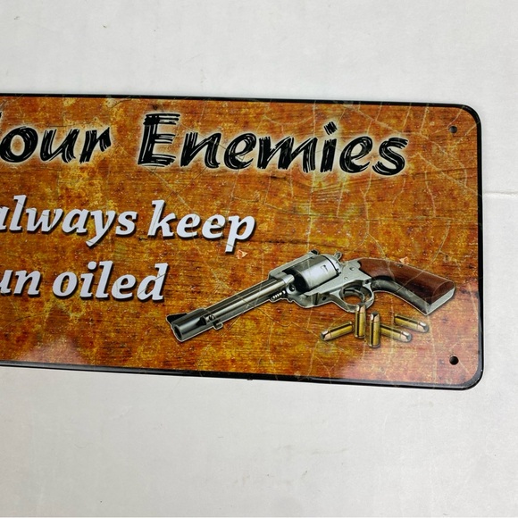 Love Your Enemies But Always Keep Your Gun Oiled Metal Sign Heart Hanging Tin - Picture 3 of 6